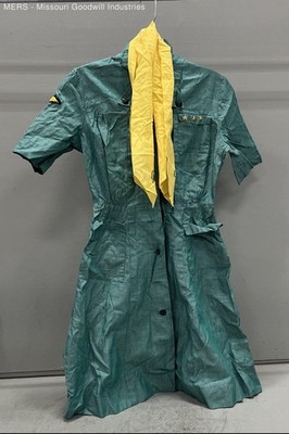 Vintage Girl Scouts Official Green Uniform Dress and Yellow Scarf NYC