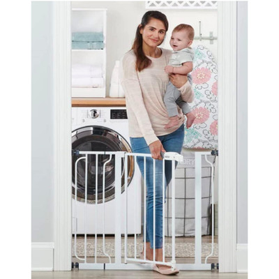 Regalo Baby Pet Gate Easy Step Metal Walk-Through Gate, White 30''Hx29-38''W