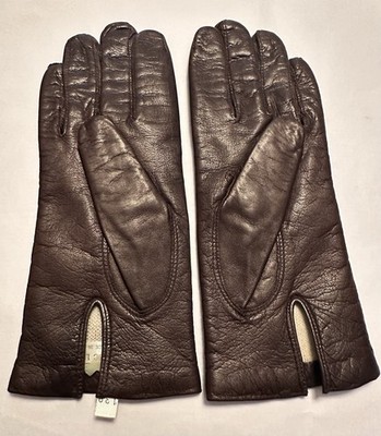 Vintage Women's Chocolate Brown Leather Acrylic Lined Gloves SZ 7