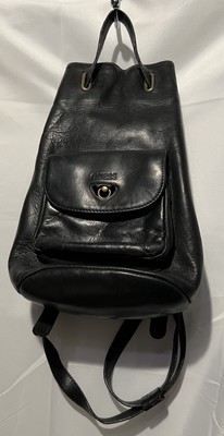 Vintage Guess Leather Bucket Bag Satchel Black W/Wallet 90's