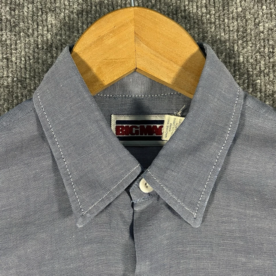 Camisa de Trabajo Penneys Big Mac Azul Cambray Años 60 70 Para Hombres Pequeña Manga Larga Verdadera De Colección Foto 4 de 4