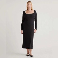 Quince Black Tencel Rib Knit Long Sleeve Maxi Dress M