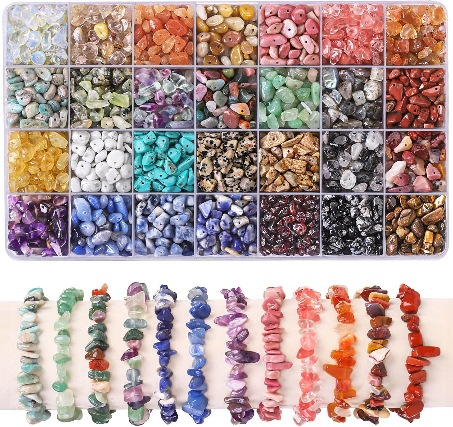 1400Pcs Gemstone Chip Beads, 28 Colors 5-8Mm Crystal Beads for Jewellery Making