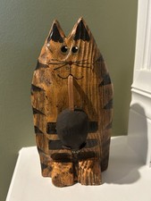 Hand-Carved & Painted Orange & Black Cat With...