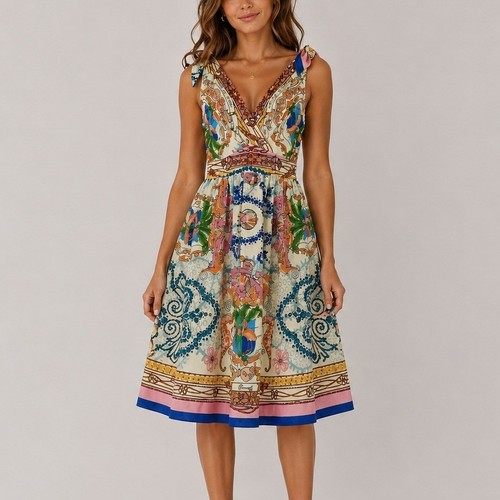 Collette Dinnigan Anthropologie Tied Acciona Silk Midi Dress 0 Bohemian