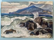 Vintage Russian Watercolour Painting of Crimea Signed R.Falk 1950’s 42x30cm