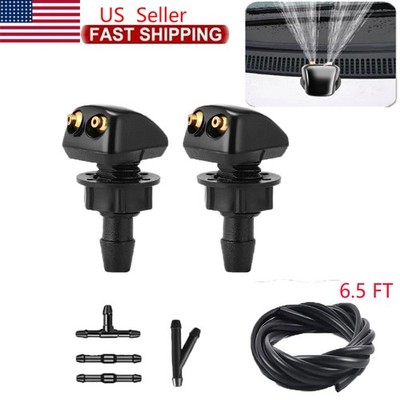 2PCS Front Windshield Squirter Washer Sprayer Nozzle 6.5ft Fluid Hose for Car