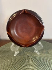 Vintage HAITI Hand Made Turned Solid Mahogany Wooden Bowl Scalloped Edge and Tag