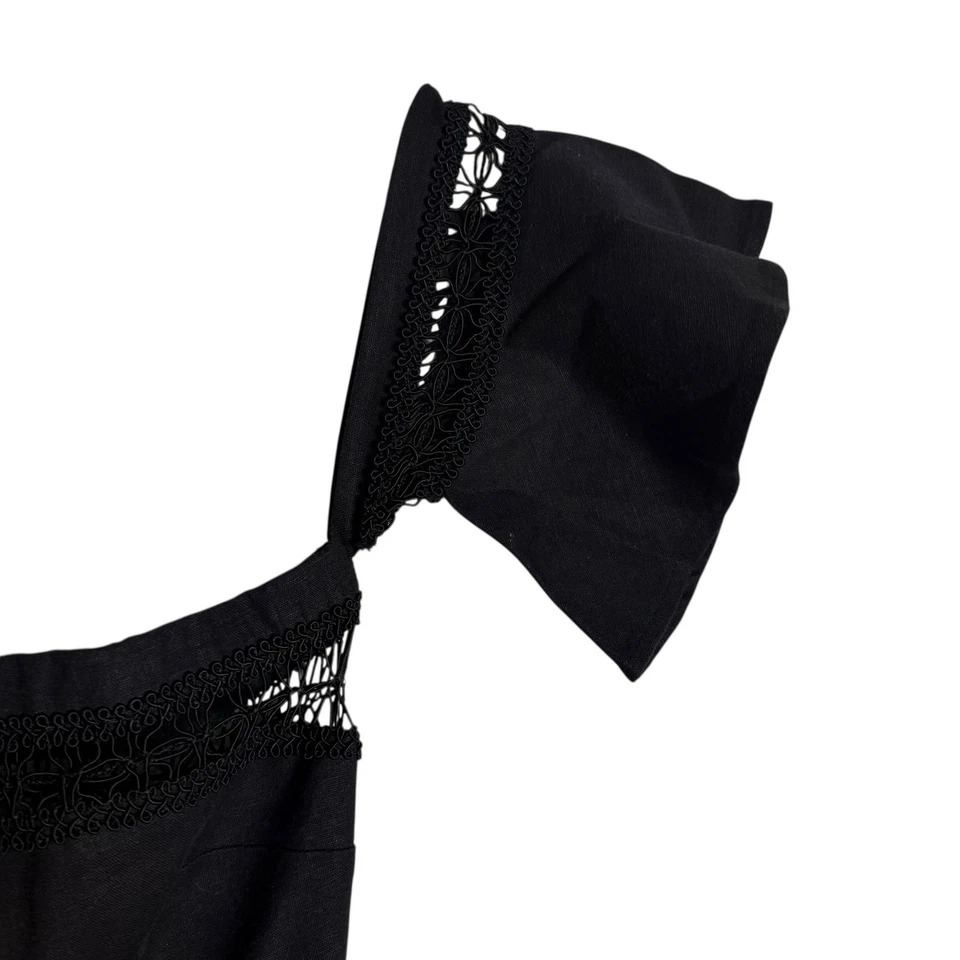 Stone Cold Fox Morrissey Linen Black Lace Crop Flare Leg Strapless Jumpsuit 2  - Image 4 of 4