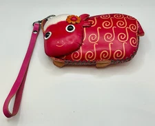 LEATHER BRIGHT PINK LAMB SHEEP WRISTLET WALLET COIN PURSE HANDMADE