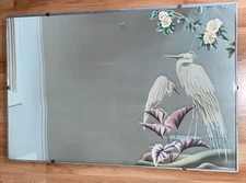 Vintage 1940’s Egret Crane Tropical Bird Mirror Turner 34” x 22” by Billy Seay