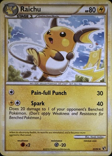 Raichu 33/90 Uncommon HGSS Undaunted Pokemon Lightly Played