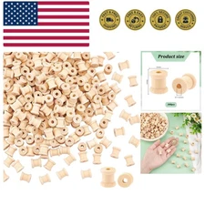 300PCS Unfinished Wooden Spools 0.55 inch Wooden Empty Spools Wood Spool for ...