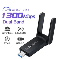 1300Mbps USB WiFi Bluetooth Card, Dual Band USB 3.0 Wireless Network Adapter