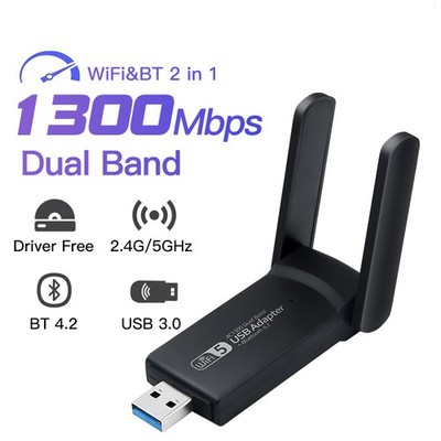 AC1300 USB WiFi BT4.2 802.11ac Dual Band 2.4G/5G USB3.0 Adapter for Desktop PC