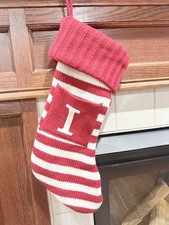 Wondershop Monogram Christmas Stocking Letter I Initial Red White Stripe Target