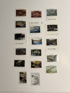 Vintage 1991-2007 Lot Of 17 Pennsylvania Trout/Salmon Fishing Permit Stamps