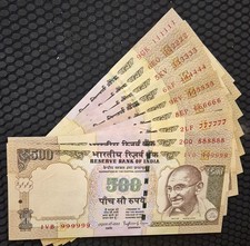 RARE 500 RS FIVE HUNDRED RUPEES SOLID NUMBER 111111-999999 UNC, 2006-2013, INDIA
