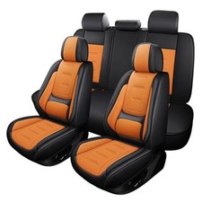 Nappa Leather Car Seat Covers Full Set, Breathable Leather Black Orange