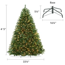 Pre-Lit Realistic Green Spruce Artificial Holiday Christmas Tree and Stand