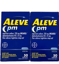 Aleve PM Nighttime Sleep-Aid Pain Reliever - 50 Caplets (2 Pack) Exp07/26