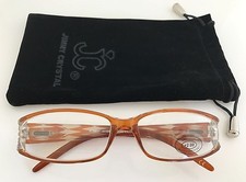 Jimmy Crystal Plastic Reading Glasses with Gold Swarovski, GL235, 2.00 Lens