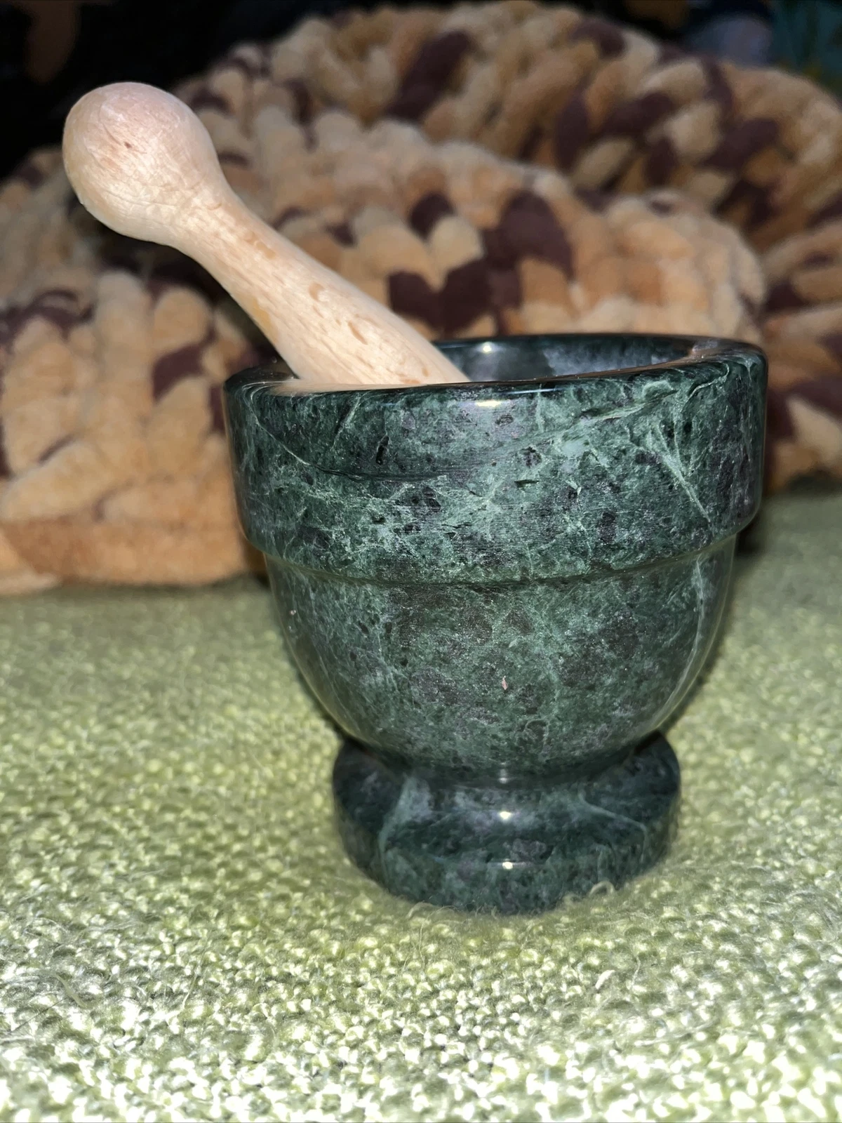 Mortar And Pestle Footed Marble Natural Stone Green Food Grinder