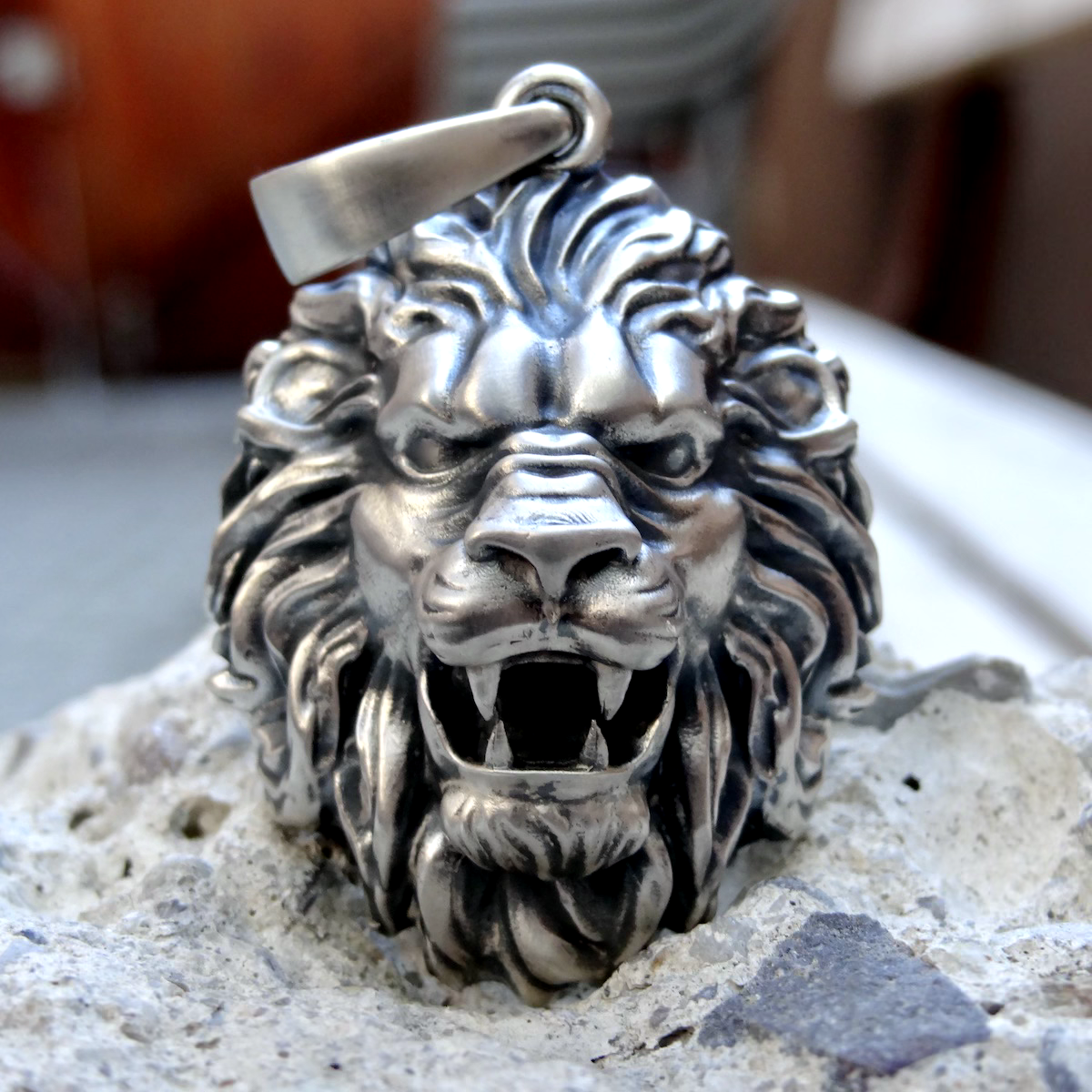 Royal Lion Pendant Sterling Silver 925 Head Roaring Animal