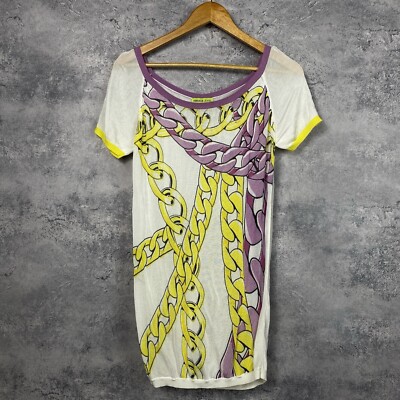 Versace Jeans Couture Dress Womens S M Multicolor Chain Print Short Sleeve Mini