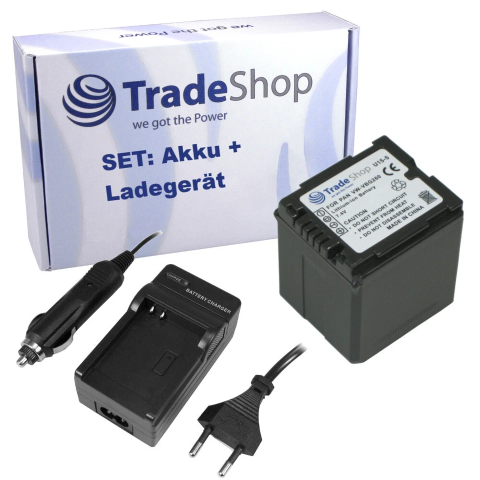 TRADE-SHOP AKKU 2800mAh + LADEGERÄT f. Panasonic HDC-SD10 HDC-SD20