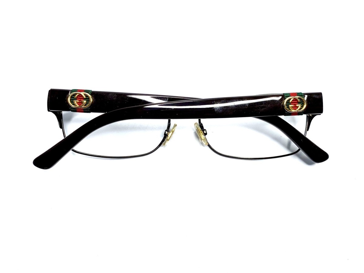 New Gucci Brown Gold Cat Eye Glasses Red Green Temple Italy  display picture 1