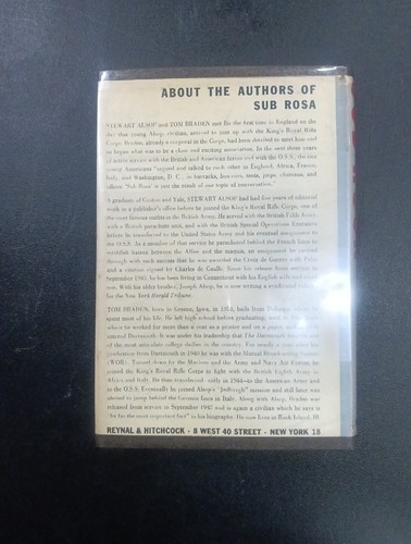 1946 Sub Rosa, the O.S.S. & American Espionage, Alsop & Braden HCDJ. 1st Edition - Picture 7 of 17