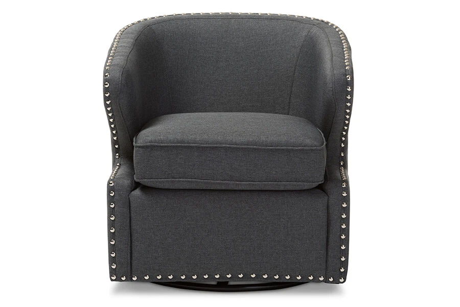 Baxton Studio Finley Mid century Modern Grey Fabric Upholstered Swivel Armchair