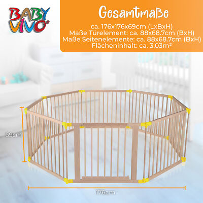Baby Vivo Playpen Play Pen Foldable Portable Room Divider Child Barrier  Wooden
