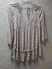 Sky & Sparrow Peasant Shirt Dress Womens Medium Blue Floral Bohemian 1106