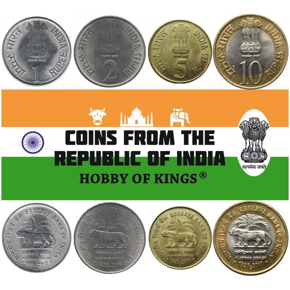 India | 4 Coin Set | 1 Rupee 2 5 10 Rupees | 2010 - Image 3 of 3