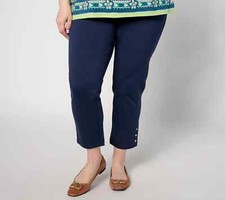 Belle by Kim Gravel Reg. Nautical Gold Button Ponte Ankle Pant Blue 12 A636293
