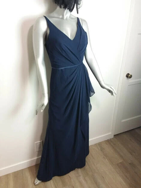 alfred angelo navy bridesmaid dress BETHANY One Shoulder Luxe Satin Fitted Bridesmaid & Formal Gown Light Yellow / 8 USA
