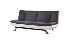 Fabric Sofa Bed 3 Seater With Faux Leather - Charcoal Grey & White, Chrome Legs
