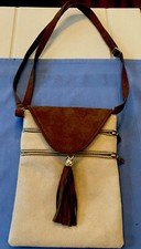 Womens/Ladies Country suede crossbody purse/handbag brown & tan