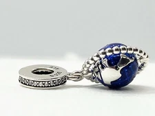 Authentic Pandora Charm Blue Spinning Globe Dangle #798021CZ