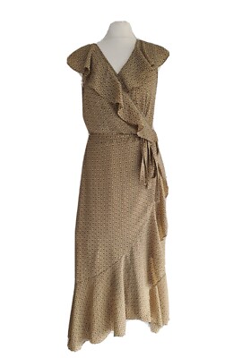 Max Studio Damen Gelb Mix Blumen Kurzarm Hi-Lo Wickelkleid. Große - UK 14.