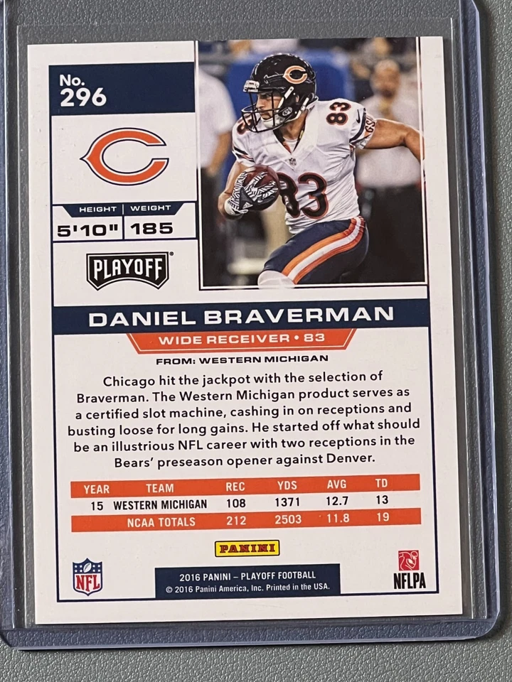 2016 Playoff Kickoff Chicago Bears #296 Daniel Braverman Rookie RC SP /199 - Image 2 of 2