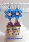 Blue Flowers Yellow Drops Handmade Beaded Earrings drop dangle OOAK Brass — photo 2