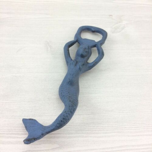 Mermaid Bottle Opener Cast Iron Blue Siren Stocking Stuffer Barware Naughty - Picture 1 of 9
