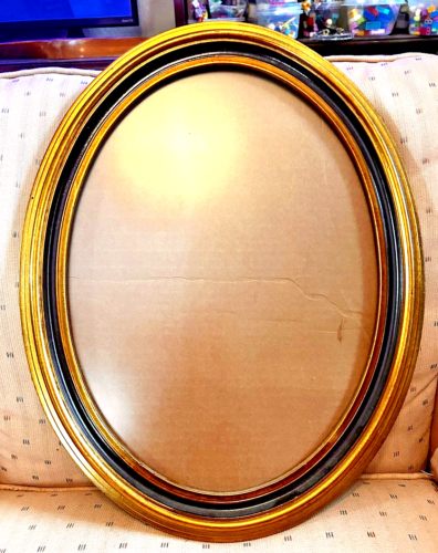 ANTIQUE GOLD CUSTOM MADE OVAL WOOD FRAME- GERMANY-BLACK ACCENT - 9 x 12 PAINTING
