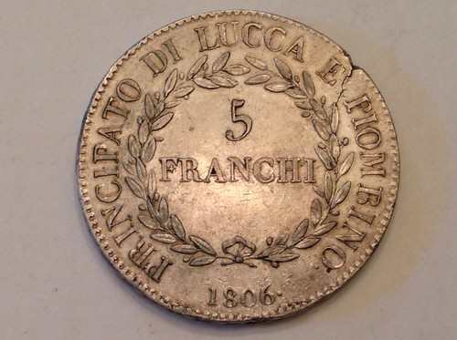- 1806 Italy Lucca and Piombino Elise & Felix Five (5) Silver Franchi - Picture 4 of 4