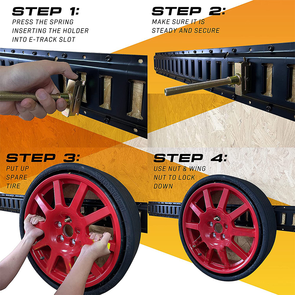 FLEXMOTOR E-Track Spare Tire Trailer Mount – 2-Pack – Fits Enclosed Trailers, Trucks, Semi