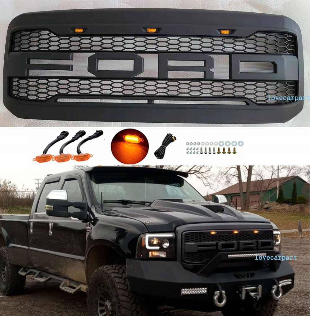 For F250 F350 F450 Grill 2005 06 2007 Super Duty F-250 F350 Grille w/Letter+LED