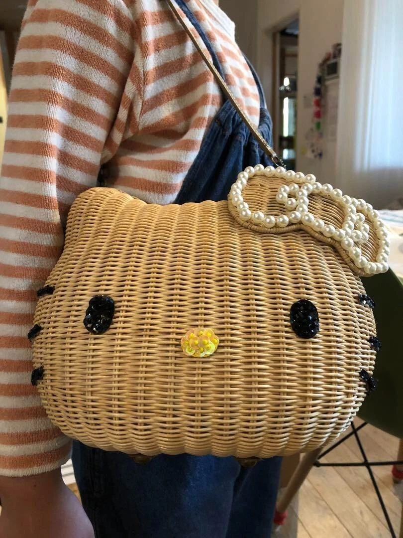 Nina Mew x Hello Kitty Pearl Kitty Rattan Bag Rattan Basket Bag